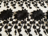 Craftuneed 1.5 Meter Black Floral Embroidered Lace Trim sew on lace trimming with Dangling Details