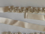 Handmade Rhinestone & Faux Pearl Motif Bridal Bracelet or DIY Applique Ivory Beaded Embellishment on Ribbon Craftuneed