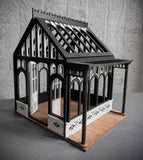 Miniature Greenhouse with Porch DIY Kit – 1/12, 1/6 Scale Dollhouse Furniture Craft Kit Unfinished