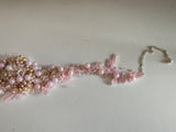 Craftuneed Handmade Pink Beaded Lace Necklace Faux Pearl Embroidered Floral Choker for Fairycore, Wedding or Costume Crafts