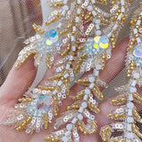 Iridescent Sequin Beaded Lace Applique Set Embroidery Motif for Couture Sewing DIY