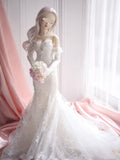 1:3 Scale Doll Wedding Dress Handmade Miniature Mermaid Bridal Lace Gown Veil Outfit