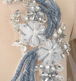 Grey Blue Floral Beaded Lace Applique Pair – Crystal Embroidery Motif for Sewing