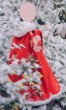 Handmade Embroidered Floral Doll Cape Miniature Red Velvet Faux Fur Cloak 1:3 Scale