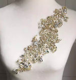 Rhinestone Lace Applique Pair, Bridal Wedding Beaded Motif Patch, Silver White or Gold