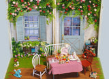 Craftuneed 1:6 scale Dollhouse Portable Tea Time Backdrop Miniature Folding Wooden Cottage Garden Courtyard Scene & Furniture for Dolls
