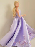 Handmade 1:6 Scale Lilac Purple Satin Beaded Doll Dress Miniature Couture Floral Gown
