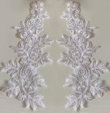 10 Pairs Embroidered Lace Appliques, Bridal Dress Floral Lace Motifs Patch