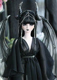 Craftuneed Black Dragon Fantasy Doll Outfit Set Dress Headpiece & Wings Halloween Gothic Demon Costume for 1/12, 1/6, 1/4, 1/3 Scale Dolls