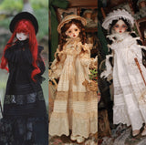 Handmade Victorian Doll Embroidered Dress with Bonnet For 1:4 Scale Doll