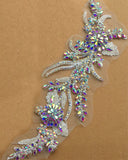 AB Rhinestone Lace Applique Pair Ivory Floral Beaded Bridal Motif Embroidery Patch