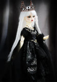 Craftuneed Gothic Queen Doll Dress with Crown Halloween Black Spider Web Witch Gown Costume for 1/6, 1/4, 1/3 Scale Dolls