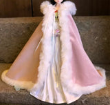 Handmade Doll Cape Miniature Pink Satin Faux Fur Hooded Cloak 1/6 1/4 1/3 Custom