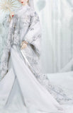 Handmade Doll Silver Floral Kimono Miniature Japanese Style Wedding Outfit 1/4 1/3 Scale