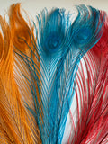 Craftuneed Bundle 11pcs Lagoon Blue Red Orange Peacock Feather hat mount Feather For Millinery DIY Art craft