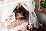 Craftuneed 1:6 Scale Dollhouse Victorian Pet Bed with Cushions Mattress Miniature Wooden Dog Cat Bed Furniture for Fashion Dolls Handmade