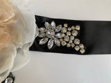 Handmade Bridal Sash Belt Black, Ivory & Champagne Chiffon Flower Rhinestones Wedding Dress Belt Floral Waistband for Wedding