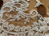 Ivory Sequin Floral Lace Trim Bridal Wedding Embroidered Lace Border 120cm Length