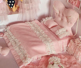 Handmade 1:12 Scale Dollhouse Bed Set with Lace Bedding & Canopy Miniature Pillows