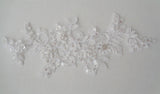 5 Pairs Ivory or White Beaded Lace Applique Floral Sequins Embroidered Bridal Motif Patch
