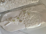 Bundle 2 Pairs Ivory Floral Lace Wedding Gloves Bridal Fingerless beaded Gloves