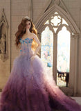 Craftuneed 1:6 Scale Doll Purple Gradient Ruffle Princess Gown Dress Handmade Miniature Sequin Evening Dress for Fashion Dolls