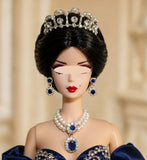 1:6 Scale Doll Faux Pearl Necklace Earrings Crown Miniature Navy Rhinestone Jewellery