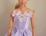 Handmade 1:6 Scale Lilac Purple Satin Beaded Doll Dress Miniature Couture Floral Gown