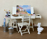 1:6 Scale Dollhouse Artist Easel Desk & Chair Miniature Art Studio Furniture Props Set