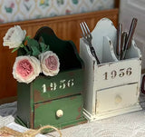 1:6 Scale Dollhouse Cutlery Holder Handmade Miniature Vintage Wooden Utensil Box Kitchen