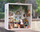 Craftuneed 1:6 scale Wooden Greenhouse Dollhouse Miniature Forest Cottage Diorama Dustproof Doll Display Box with Furniture Handmade
