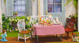 Craftuneed 1:6 scale Dollhouse Portable Tea Time Backdrop Miniature Folding Wooden Cottage Garden Courtyard Scene & Furniture for Dolls