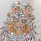 Iridescent Sequin Beaded Lace Applique Set Embroidery Motif for Couture Sewing DIY