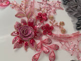 Craftuneed Bundle 8pcs rose pink grey black beads lace applique sew on floral sequins lace motif patch