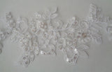 5 Pairs Ivory or White Beaded Lace Applique Floral Sequins Embroidered Bridal Motif Patch