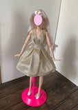 1:6 miniature doll champagne evening dress mini dollhouse V-Neck ball gown dress