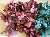 Craftuneed Bundle 34 bunches fabric floral petals sew on glue on hydrangeas flower petals green blue purple wine