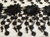 Craftuneed 1.5 Meter Black Floral Embroidered Lace Trim sew on lace trimming with Dangling Details