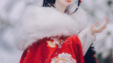 Handmade Embroidered Floral Doll Cape Miniature Red Velvet Faux Fur Cloak 1:3 Scale