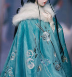 Handmade Embroidered Floral Doll Cape Miniature Faux Fur Velvet Cloak For 1:3 Scale