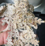 Champagne Gold Rhinestone Lace Applique Pair Beaded Bridal Faux Crystal Bodice Motif Patch