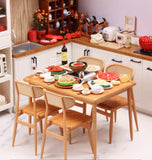 Craftuneed 1:6 Scale Miniature Brown Dining Table and Chairs Set Dollhouse Wooden Kitchen Dining Room Doll furniture