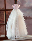 Handmade Doll Wedding Dress Miniature Bridal Princess Gown with Veil 1/6 1/4 1/3 Scale
