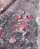 Pink Iridescent Sequin Lace Fabric by Meter – Sparkly Embroidered Mesh Tulle for Dressmaking