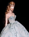 Craftuneed 1:6 Scale Luxury Blue Green Miniature Doll Ball Gown Dress with Rhinestone Bodice Petticoat &amp; Necklace for fashion Dolls Handmade