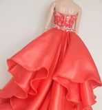 Handmade 1:6 Scale Doll Dress Miniature Red Lace Evening Gown with Rhinestones Details