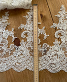 Ivory Sequin Floral Lace Trim Bridal Wedding Embroidered Lace Border 120cm Length