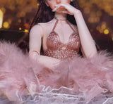 Craftuneed 1:6 Scale Luxury Feather Doll Dress Peach Pink or White Miniature Handmade ballet dress for Fashion Dolls Custom Sizes Available