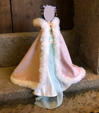 Handmade Doll Cape Miniature Pink Satin Faux Fur Hooded Cloak 1/6 1/4 1/3 Custom