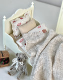 Craftuneed 1:6 scale Dollhouse French Style Princess Bed Miniature Ivory cream Wooden Bed Bedding Set For Fashion Dolls